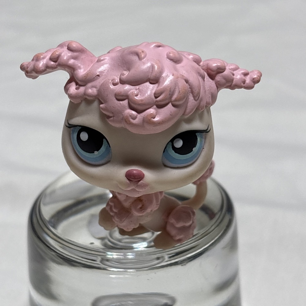 Littlest Pet Shop~Pink Poodle Dog #48~ French Blue Dot Eyes Puppy~LPS